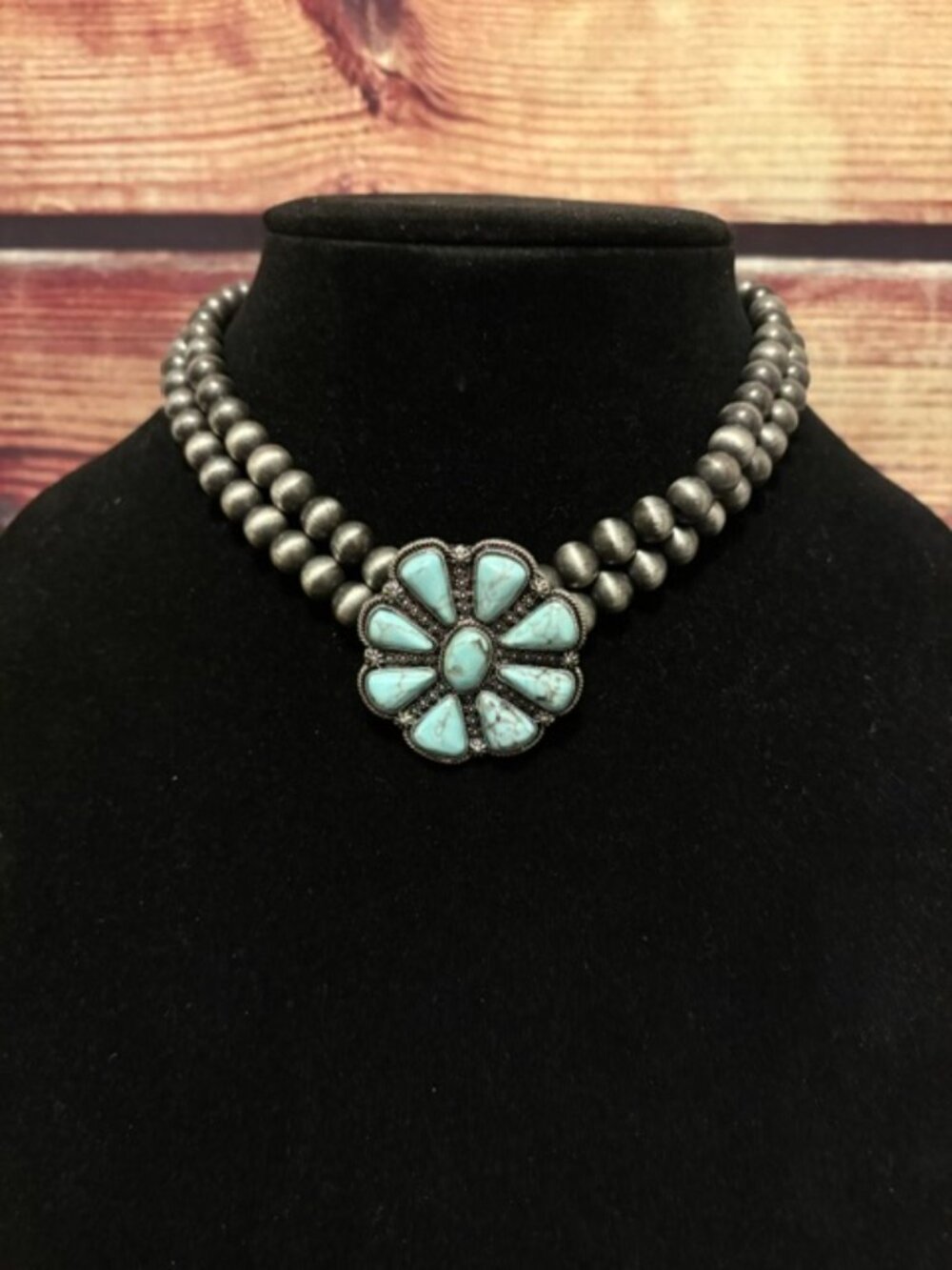 Luner Deer Western Turquoise Navajo Pearl Choker Necklace Silver NWT